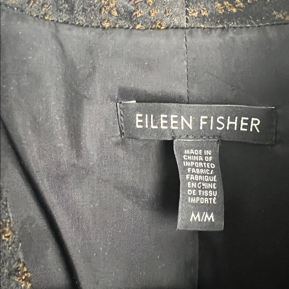 Eileen Fisher Medium Silk Blend Jacquard Wave Textured Open Front Jacket - Picture 11 of 13